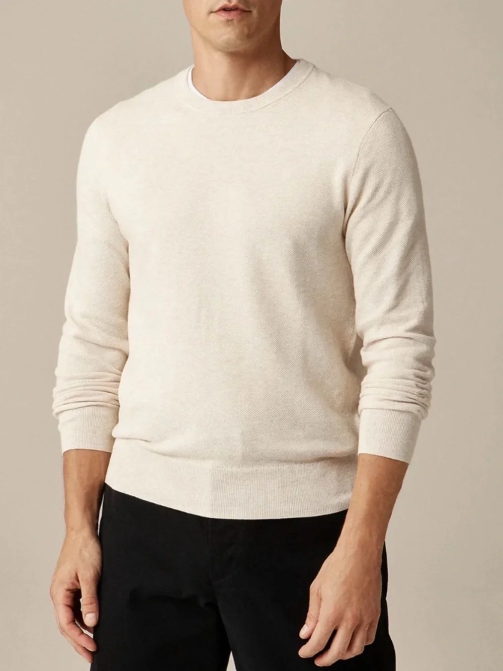 J.Crew Cotton Piqué Stitch Crewneck Sweater XL Heather Natural